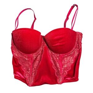 Victoria's Secret Corset Bra Velvet Lace Underwire Red 36C